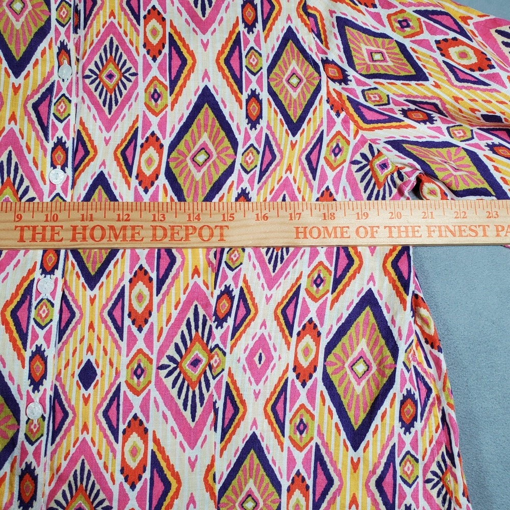 Chicos Shirt Womens M/2 Pink Ikat 100% Linen No Iron Button Back 3/4 Sleeve Boho - Picture 3 of 5